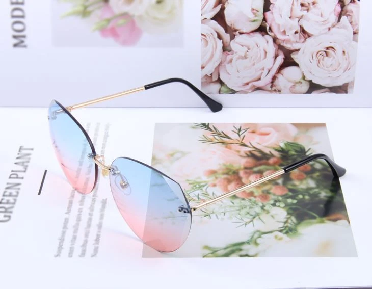 Irregular Rimless Two-color Lens Metal Glasses